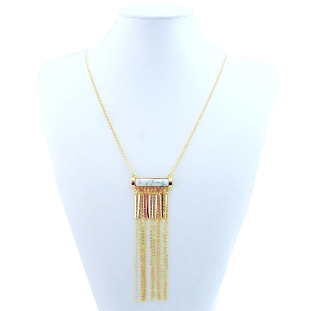 NWT Marbled White Stone Tassel Necklace